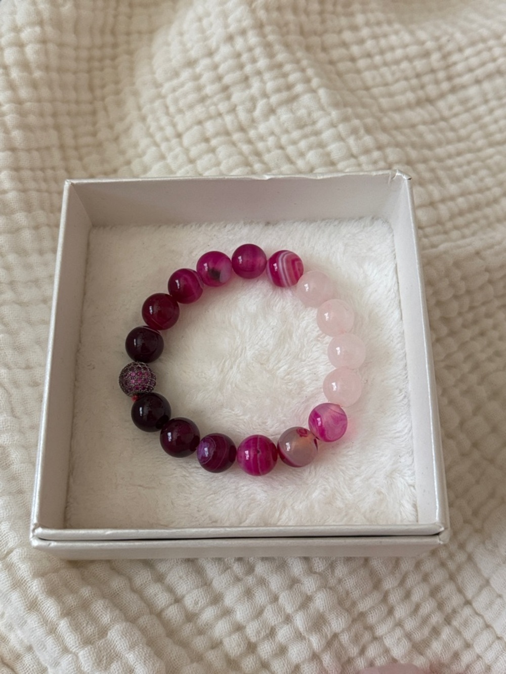 Pink beaded bracelet gems crystals light pastel baby purple black